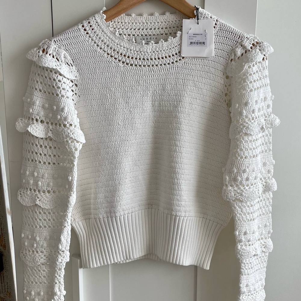 sandro long sleeve knit sweater new in white size 0